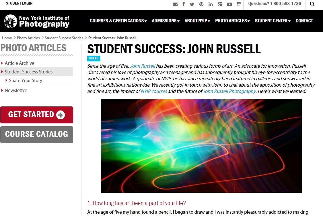 John Russell, artist and photographer, student success story interview/profile at the New York Institute of Photography