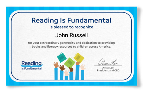 Reading Is Fundamental  recognizes author John Russell